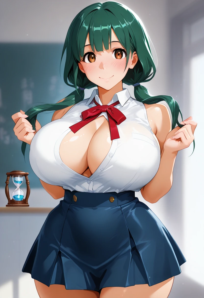 ((close、16k、highest quality、Attention to detail、Rich skin detail, Browsing Caution、Chubby))、(Green Eyes)、(((Long single braid)))、(((Long and thick sideburns)))、((short hair))、((Brown Hair))、(Beautiful Eyes)、((White T-shirt lift、Green Cargo Pants))、((((Swollen 、Huge breasts、Place your hand on your chest))))、 ((Sweat、Wet、hot))、 ((blush))、(Wide Hips、Thick thighs)、((((Embarrassing))))、Are crying、((concrete room at night、prison))