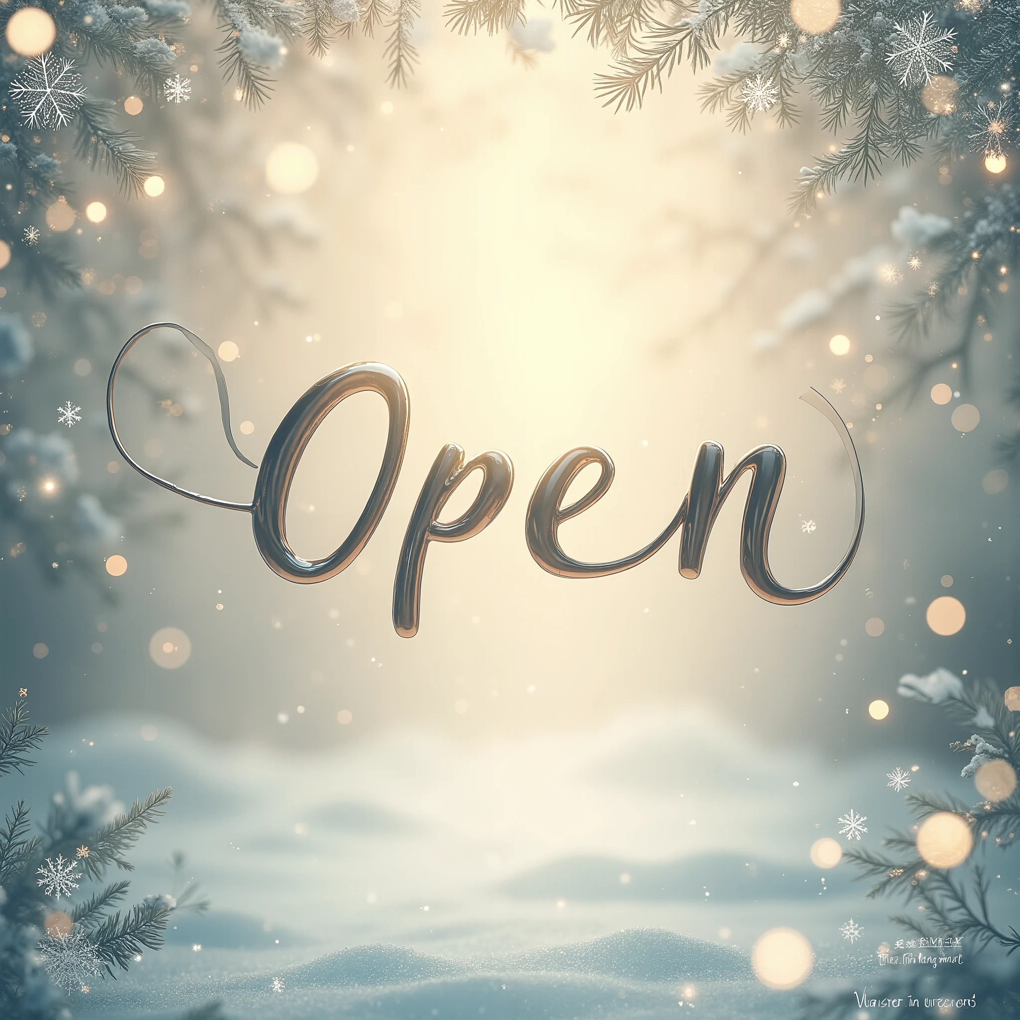 Create a beautiful xmas poster which has "open" in the centre. Poster should be elegant. Avoid harsh colours.