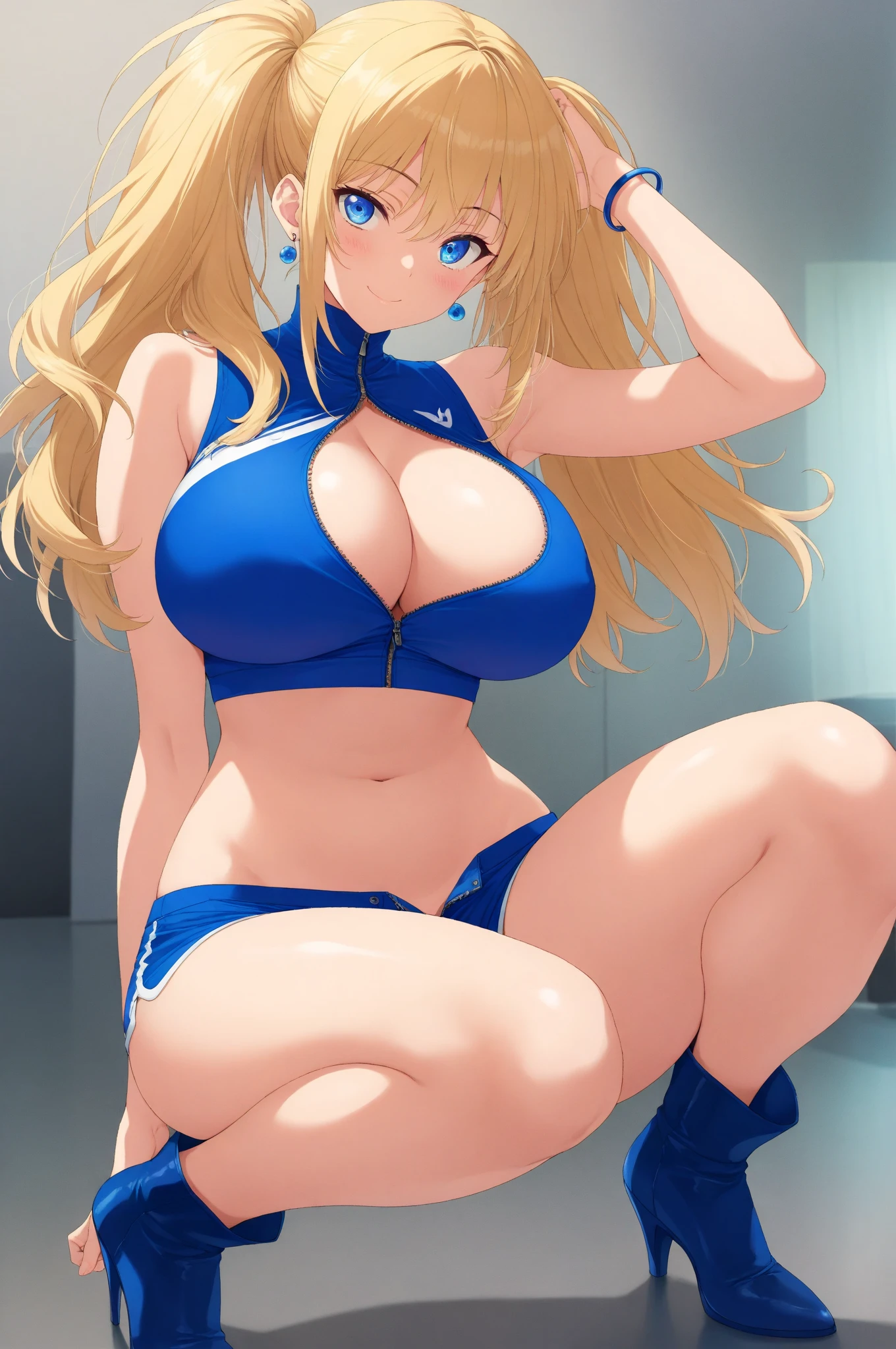 highest quality,wonderful,finely,extremely detailed CG Unity 8K wallpaper, (1 girl,yellow hair, yellow eyes,low ponytail), (hanging ), (Light blue striped micro ), (black stockings:1.1),(Thighs),(constriction)