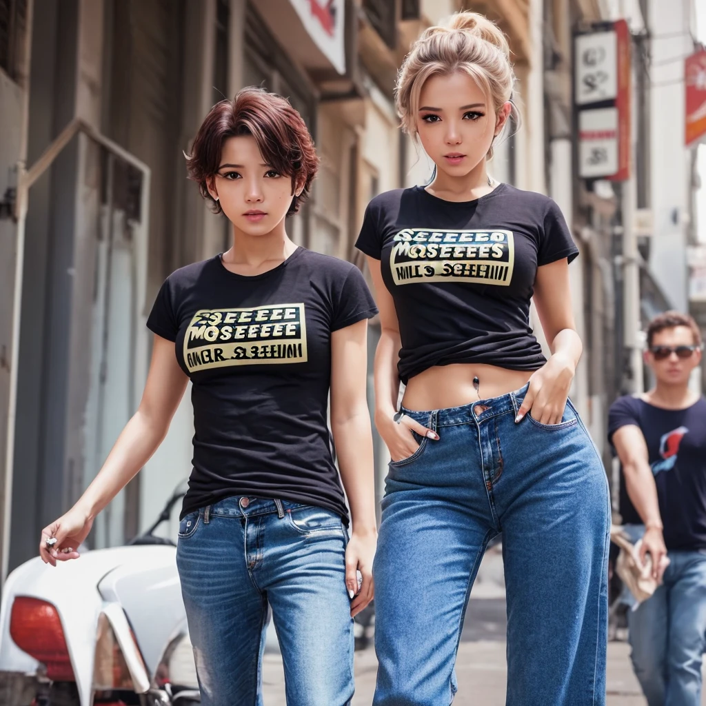 Masterpiece, (Morena Baccarin:Christina Hendricks:0.5), beautiful girl, 20 years old, fitness girl, georgious, perfect face, detailed face , detailed hand and fingers, black hairs, long hairs, wearing grey looses shirt and pant, perfect lighting, cenimatic lighting, 8k, 32k, hyper realistic, market background, red lipstick, eyeliner, eyeshadow, smiling, posing, whole body ((whole body))high heels, posing, walking