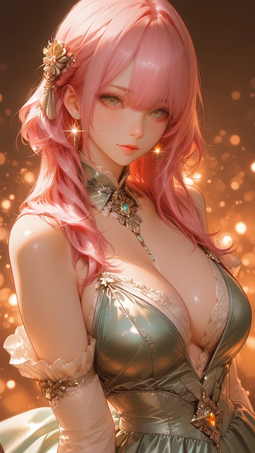 1woman, beautiful princess, Queen of love, country of love, world full of love, smile, big breasts, gorgeous pink dress, affection, woman filled with love, space filled with hearts, woman in love, pink space, dyed pink, warm, dazzling light, unrealistic, fairy tale, fantasy, masterpiece, ultra high definition, (High Resolution: 1.4), Raw Photography, Very Delicate And Beautiful, Very Detail, 8K Resolution, (Realistic, Photorealistic: 1.37), High Pixel Density,