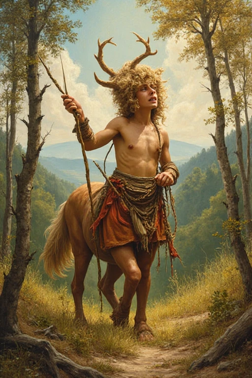 <lora:franz-marc_pony_v3:1> ' country raod  ' by Marc Franz  in 1912,wildlife painting \(genre\), landscape \(genre\),post-impressionism \(style\),  <lora:Satyr:1> satyr, horns, hybrid human, goat legs, score_9, score_6_up, score_7_up