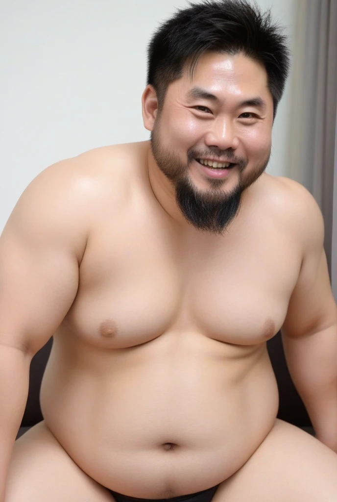 ((highest quality)), ((masterpiece)), (detailed), ((Perfect Face)), 4k, Shaved head, Young Japanese, Muscular, Fat body, Very big man, smile, ((showing off crotch))A large Japanese man topless、whole body、Rugby last week、Thick legs、Thick arm muscles、Intimidating、whole body、((wearing a very tight black rugby-shorts))、((topless))