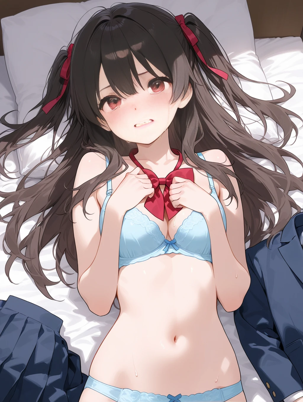 masutepiece, Best Quality,Illustration, Wallpaper, Ultra Detail, Little Face Lori、(((molesting)))、((fear:1.5)))、(Teary-eyed:1.5)、(((Cute underwear)))、ample breasts、Cherry-colored 