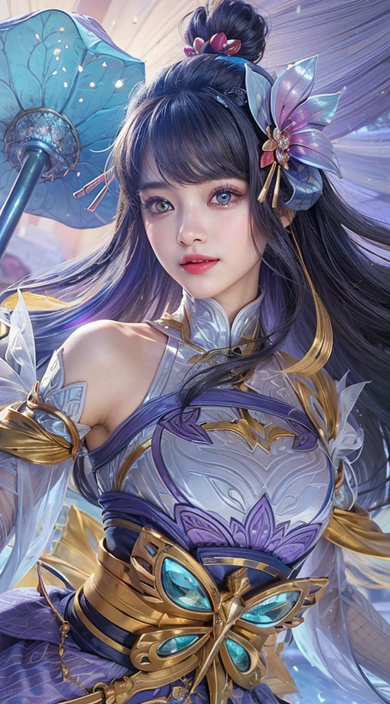 a close up of a woman with a sword and a butterfly, portrait knights of zodiac girl, yun ling, extremely detailed artgerm, inspired by Pu Hua, heise jinyao, inspired by Wu Bin, irelia, inspired by Ju Lian, artgerm detailed, inspired by Wu Li, zhongli from genshin impact, inspired by Shen Zhou
