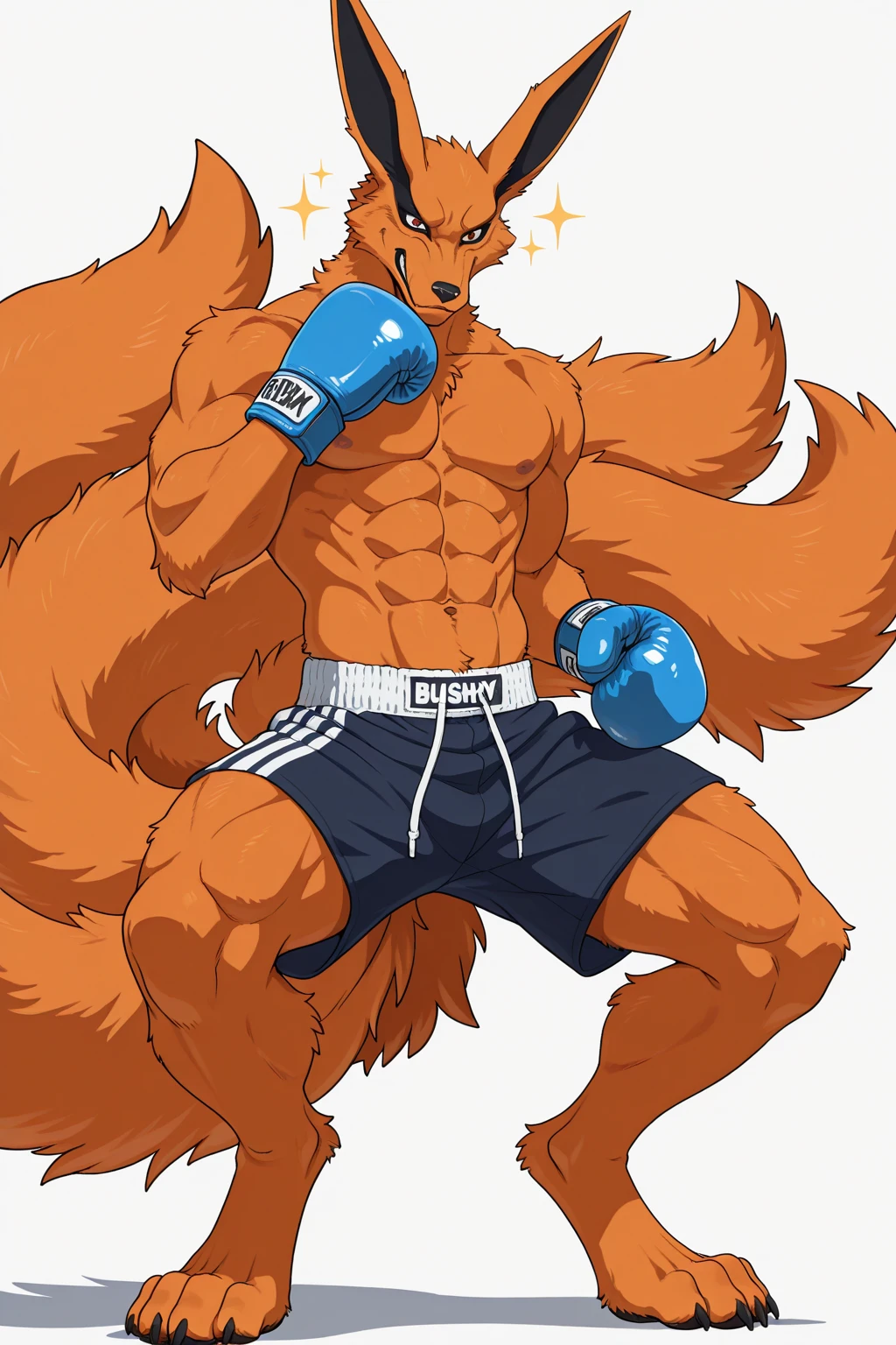 Wolf, By Haps 1boy, abs, animal ears, bara, bulge, full body, white background, Seminude, Boxers, side, Falling, feet, holding Katana,