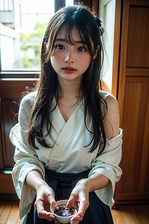 ((cute japanese girl、Beautiful Japanese Girl、One girl、19 years old、ponytail、Highly detailed face and skin texture、Ultra detailed face、Ultra-detailed eyes、Red、blush、front、 cute、Highly detailed face and skin texture、Smooth white skin、Translucent skin texture、))、(Dark Brown Hair)、looking at the camera、Sharp Focus：1.2、Beautiful woman with perfect style：1.4、Japanese Model、((Highest quality、8K、masterpiece:1.5、１Photos))、(4K、RAW Photos、Highest quality)、Place people across the entire screen、Natural light、professional lighting、(Realistic、Photo realistic:1.5)、 Young Gravure Idol、Cute Gravure Idol、Real Engraving Idol、A sophisticated gravure idol、