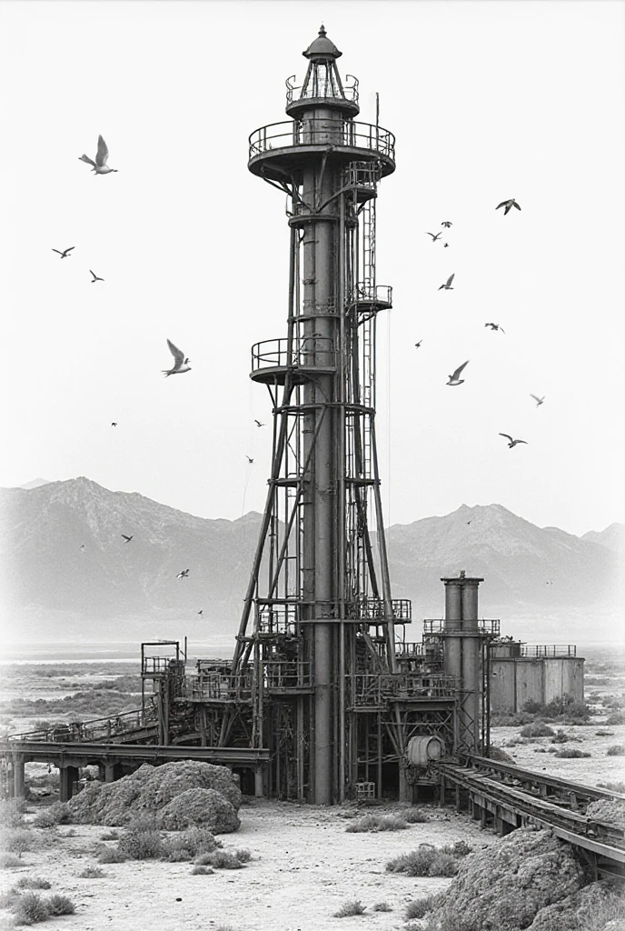 There is a piece of metal on the ground，Background is sky, flat metal antenna, product photo, perspective, Sunlight，Bronze heliostat，author：Randolph Caldecott, (Watercolor, masterpiece, Line Art, Illustration Art, Professional line art, Super complex and detailed, Chinese painting，8K:1.3)， projection，Void Background，Heavy fog