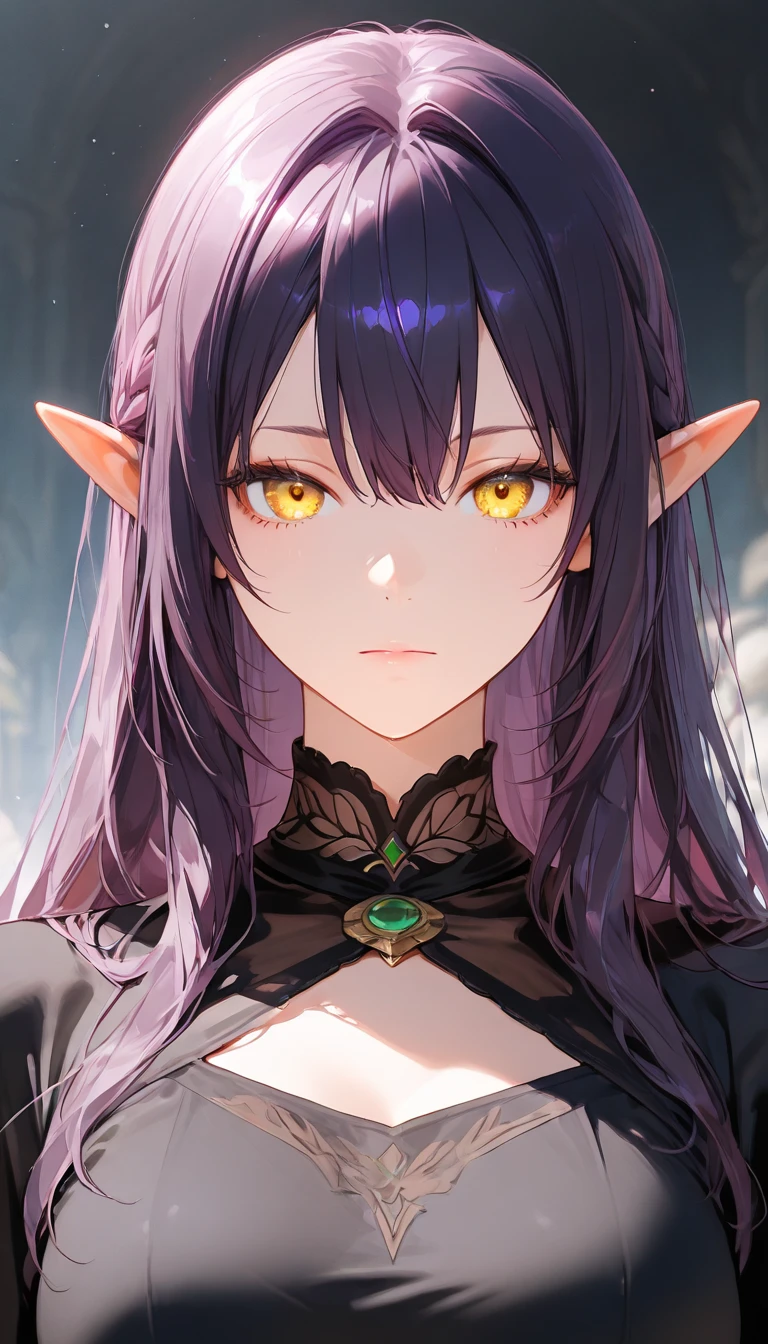 A tall and beautiful elf woman, light blue glowing eyes, cold expression, proud posture, chest up, lavender skin, purple  tattoos, silver tied hair,  chest,  shoulders , showing her navel and thighs, looking up at the camera, with sweat on her body, her wet body, in a medieval inn.

