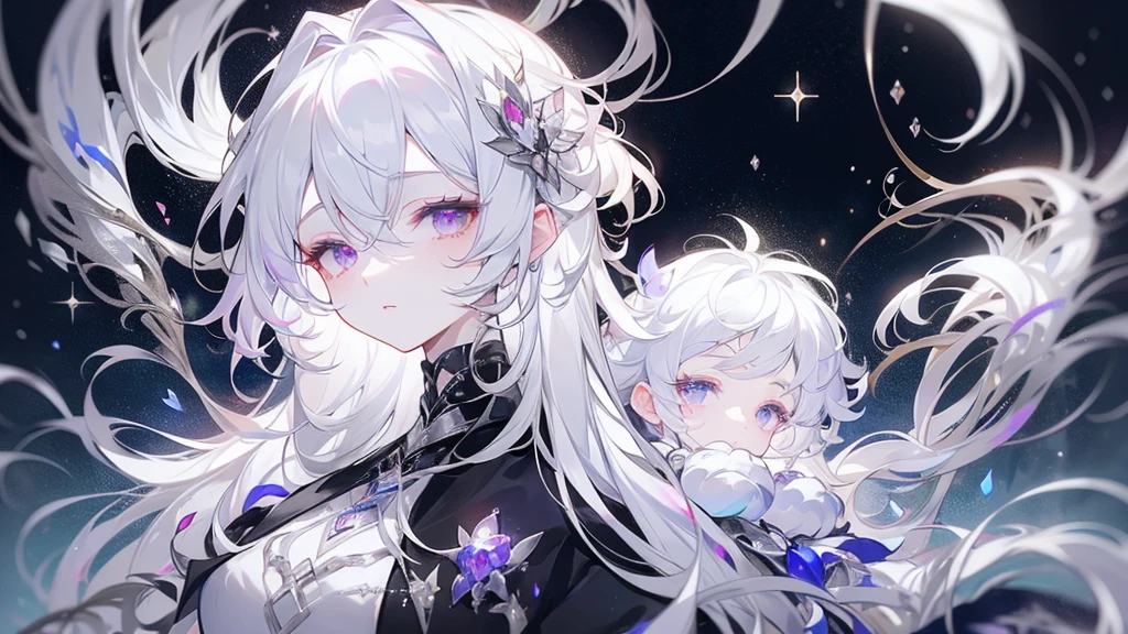 cheerful boy with open forehead. dark purple hair braided in a ponytail on the left side to one side. sinuous black horns wrapped in dark purple ribbon. pale violet eyes. in short dark purple shorts. long white T-shirt. dark purple knee-high socks. a white long robe with a hood flutters in the wind. black ancient stone walls of the castle purple light from lamps with gold ornaments, heterochromia, long curly hair, pale skin, I look at the viewer, closed mouth, bright smile, Beautiful, extremely detailed eye, Absolutely amazing art, extremely detailed, Digital art of the highest quality, full length, old pionino