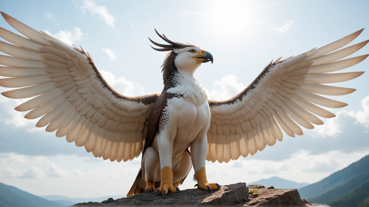 ((, )), rio movie, jungle landscape, nigel a male white cockatoo avian, white feathers, ((anthro)), big size human body, furry, feathered arms, thick body, ((exposing big tapering , )), standing, brown eyes, bedroom eyes, , realistic, digitigrade legs, detailed eyes