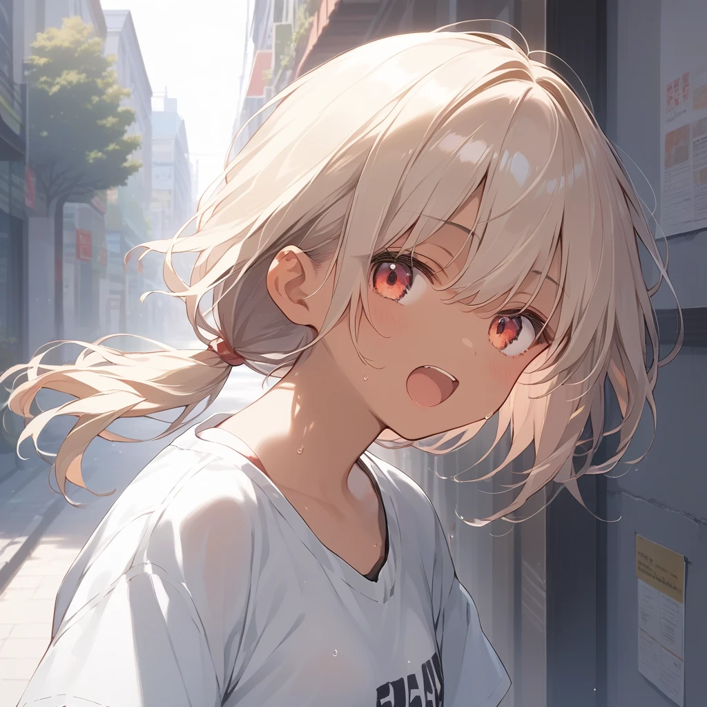 score_9, score_8_up, score_7_up, source_anime, best quality, masterpiece, official art, absurdres, highres, ultra-detailed,waifu2x,Collection: Slice of Life,break,1girl, tomboy, dark-skinned female, short hair, low ponytail, flat chest,  beautiful detailed eyes, short shorts, sweat, open mouth, (yawn:0.3), sleepily, outdoors, wind, break,(clear line illustration:1.2),very high resolution, very aesthetic, super detailed skin, Best  lighting powered by famous artist, 8k,cute picture,beauty illustration,photoshop_(medium),,(Detailed Lighting),best anime 8k konachan wallpaper, pixiv contest winner, 