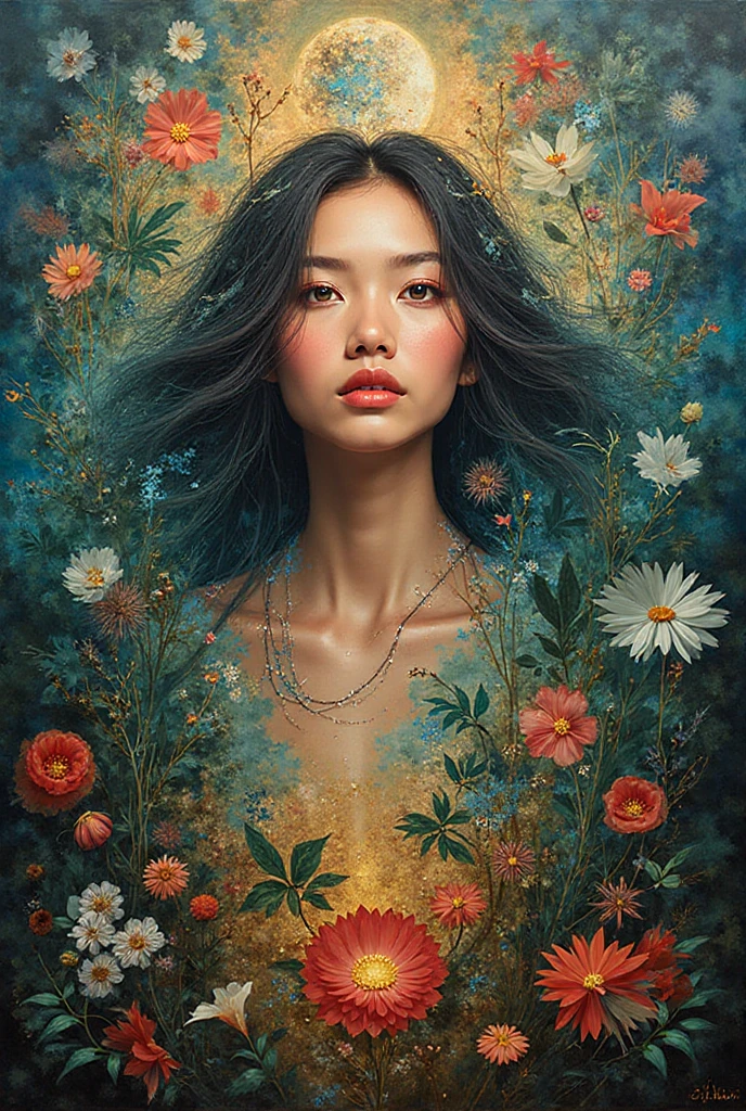 full length portrait matte painting of [skeleton:flowers:30]| laying in the ground| with a circle of flowers around| symmetry| masterpiece| highly detailed| intricate| digital art| soft lighting| by Ruan Jia and Mandy Jurgens --auto --s2