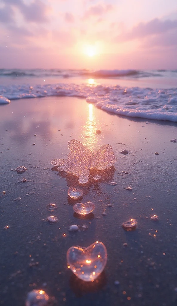 painting,
Five blue butterflies floating on clear water. Big butterfly and small butterfly, rippling, Light white sand beach background, minimalist style. I can't believe how beautiful it is, With 32K HD quality sun effect
