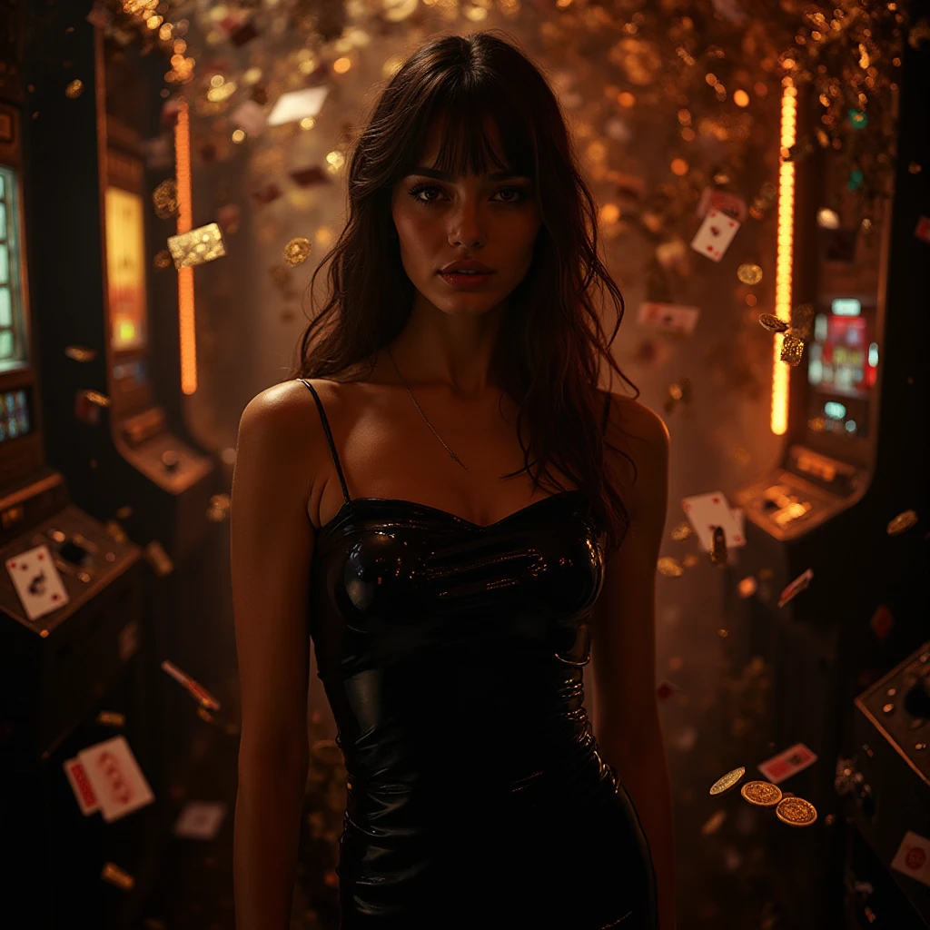arafed image of a woman in a white dress standing in front of a group of people, 7 0 s sci - fi art, attractive brown hair woman, still frame from a movie, hypermaximalist, promotional render, by Menez, cosmic bjork, steam punk, velma, mars attacks, circa 1970, cp2077  