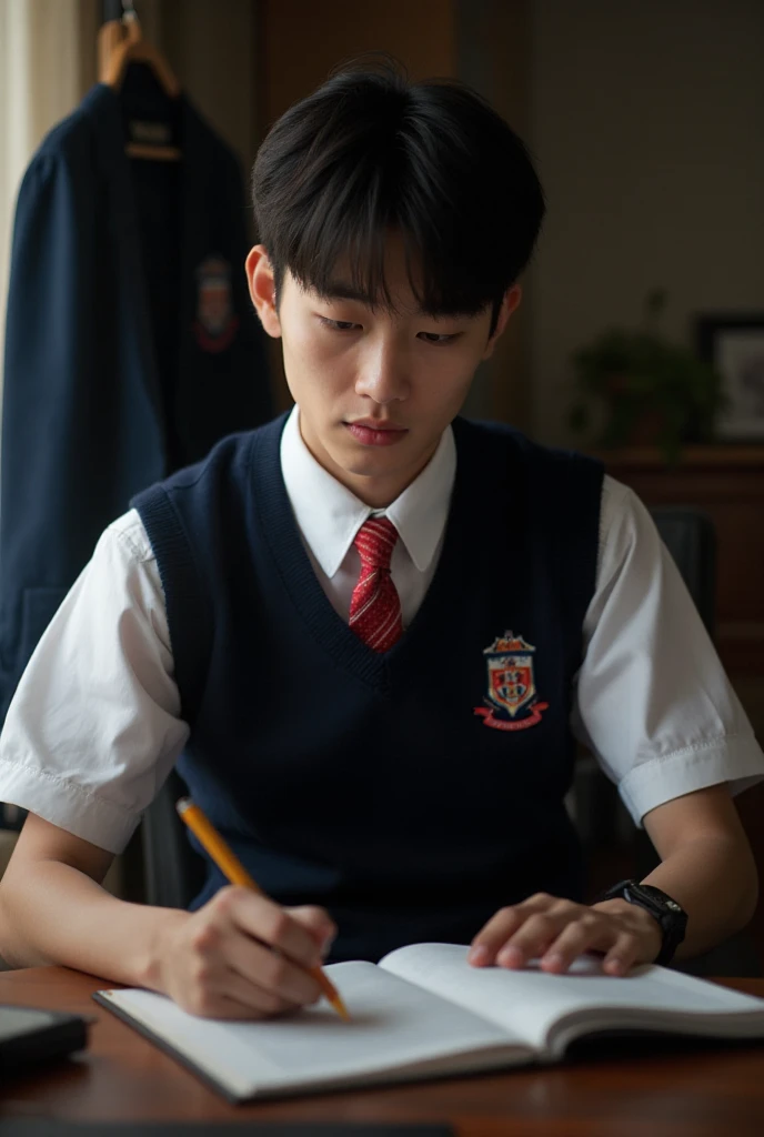 (RAW photo:1), (masterpiece:1, best quality:1), (8k photo), (photon mapping:1), (photorealistic:1.8), (upper body:1),(upper body:1), (ultradetailed eye:1), (1 Japanese school boy:1),(high school student:1), (writing text on a notebook:1), (standing),( white background:1.4), ( white background:1.4), ( white background:1.4), ( white background:1.4), (sitting), ( school uniform:1),(18 years old), (looking at viewer:1), (round face:1),(tareme:0.2), (bokeh), (side view:1.5), (light smile:1), (no background),(upper body:1),,solo,solo,solo, (writing on a notebook:1),