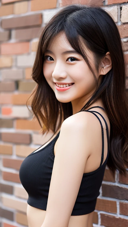 A very cute face like a 15-year-old idol　Smiling Kindly　((whole body))　Medium Bust　Cleavage　Stylish evening wine bar　Cinema lighting　Natural light　Artistic　RAW Photos　Genuine　High quality that is indistinguishable from real life　Real Stick　High resolution