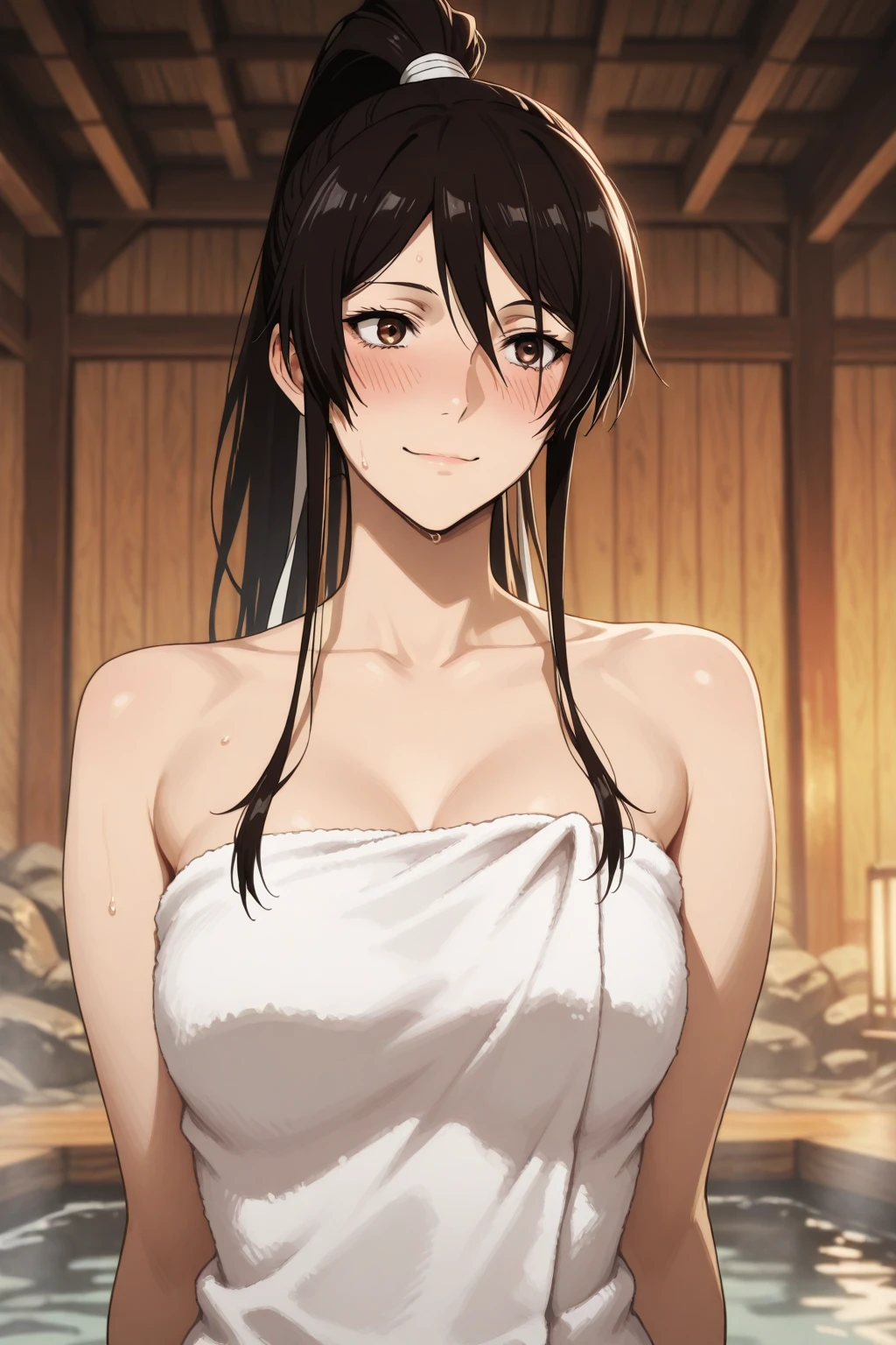 ((best quality)), ((masterpiece)), (detailed), perfect face, brown skin anime girl in a deep V Neck crossover cami top, (jeans trousers), famished in hunger, (gently resting hands on stomach), (long hair), (hands on her stomach)