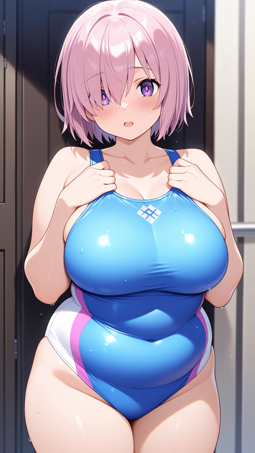 mash_kyrielight(fate_grandorder), 1girl, ​masterpiece、top-quality、Black Leotard、Purple eyes、Pure、{{downy}}、kindness、Unhappy、{seminude}、crotch、、nigh sky,Super high quality, 8K, masterpiece, official anime drawing, detailed face, detailed body, detailed , perfect finished drawing, girl, (cleavage) (very : 1. 6) (big ) Big thighs, (lotion) (shiny body) (swollen : 1.1) (red cheeks) (embarrassed expression: 1. 1) (Turn your face away: 1.1) (wet skin and hair: 1.5), (light skin), (sweating) ,(beautiful scenery),(perfect face), masterpiece, blush, 1girl , solo, (disgruntled expression:1.2), smooth anime cg ar、(Big  1.7) with  and a huge  ,mom body,((very lerge ))) short cut hair, ((((underboob))))++++, , ((Highkick)) ++, ((Highkick)), , (A dark-haired),、（ (Super shiny hair and skin), (Sunlight), ((Beautiful) ), (Huge breasts_Body: 1.5), (: 1.5), Sweaty body, cleavage, (:1.8))(very : 1. 6)(very : 1. 6)(very : 1. 6)'(In the library:1.4)) , smiling, detailed hands(white micro :1.8))((peace sign:1.6))(many customer:1.4)(having book)