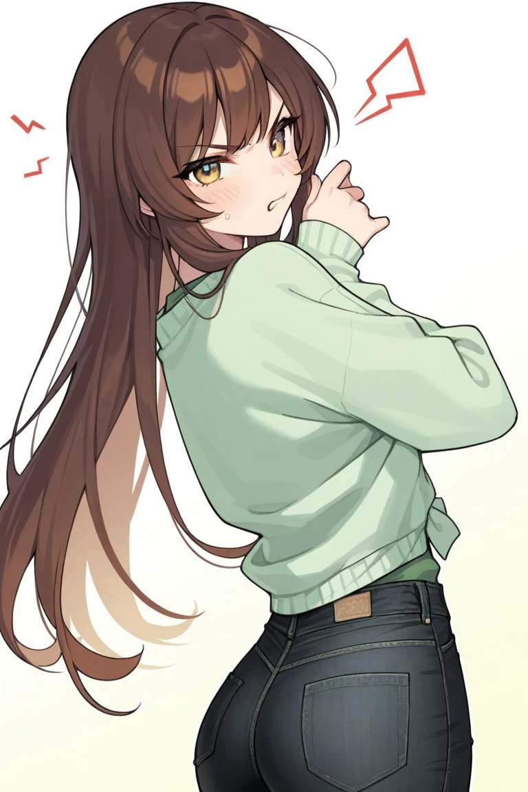 18 year old girl, large eyes, big eyelashes, thin eyebrows, half full cheeks, thick lips, curly brown hair, using a crop top, showing the ass, , calcetas largas blancas, black tennises