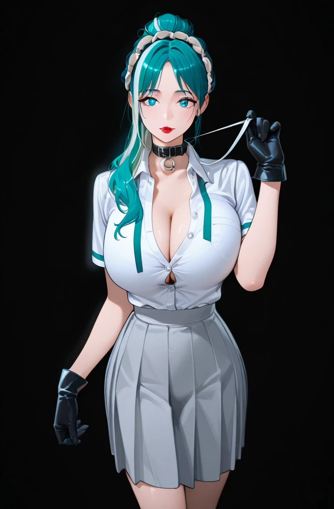 ((Kyoto Animation Style)), super precision, ​masterpiece, very extremely beautiful, Princess Face, ((One adult woman)), ((Solo:1.5)), Big eyes, ((sky blue hair:2.0)), (Blue eyes:1.5), ((Very long hair)), ((Straight hair)), ((poneyTail:1.5)), ((?????????????)), elf-ears, ((耳?????? Ring:1.5)), BREAK, ((a black choker:1.5)), Faint lips, Professional Lighting, (25 years old), Narrow waist, Shiny skin, ((Oiled skin)), glistning skin, Looking at Viewer, (Latex skirt A black:1.5), ((Garter Bert)), (Shiny Black_Stockings:1.5), Black stilettos_heels, ((nurse's outfit:1.5)), ((Nurse Cap:1.5)), hospitals, Hospital room, ((A smile)), ((cowboy  shot:1.5)), skinny thigh, ????, half-opened mouth, serving, frombelow,