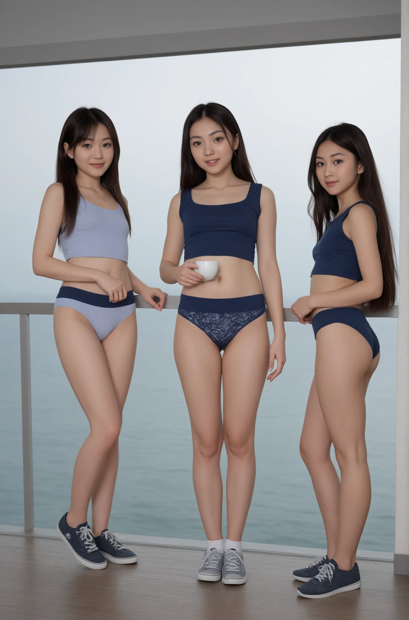 Two girls wearing white rash guards,Okinawa's ocean