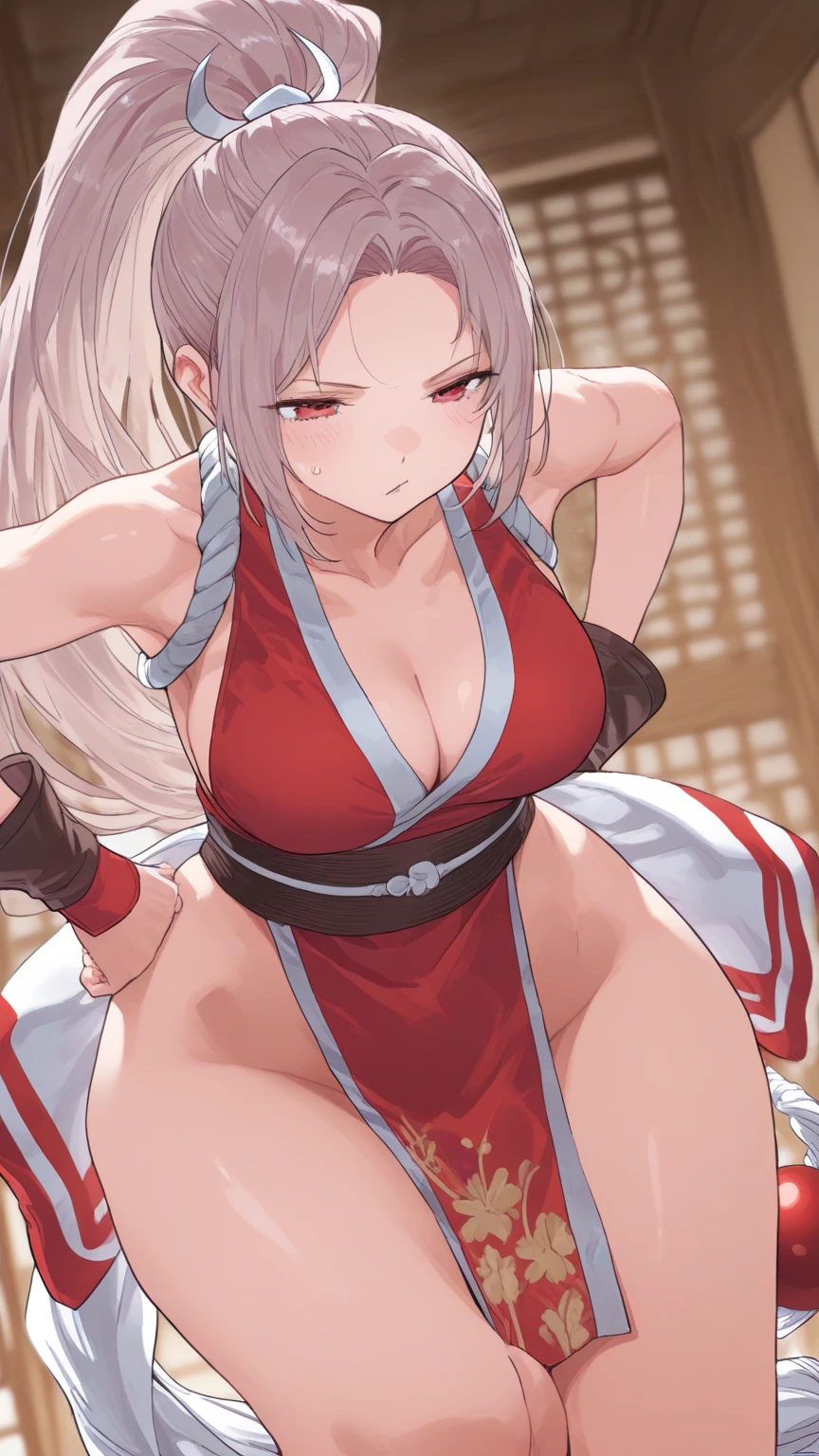 masterpiece, best quality, beautiful art, high resolution, well formed hands, body and fingers, 1 woman, solo, Sento Isuzu, big breasted, cleavage full body, hair ornament, gorgeous legs and thighs, wearing a Mata Hari outfit, ???? arabian belly dancer, ???? and skimpy arabian belly dancer attire, dancing seductively and erotically, turning backwards and forwards , showing her back and front, showing her ????, t back, smiling joyfully, looking at the viewer, ????????, beach environment , biting her lips 