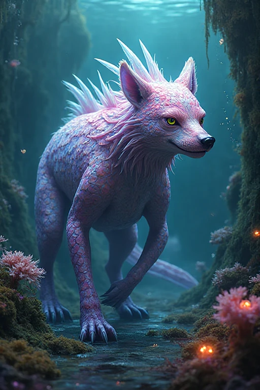 An exquisite mythical creature of the forest，Skin smooth as silk，It has a delicate pattern of spots and stripes，Seems to sparkle in the night, 8K, Colored lights, vivid, Ultra Detailed, Surreal photography ，blue，Red，green，blue