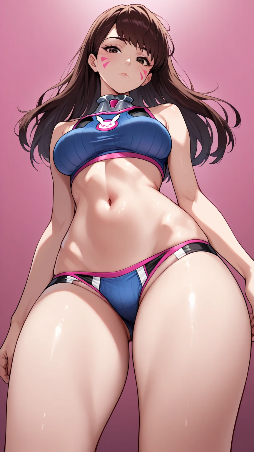 by buta99, by chelodoy, by spikedmauler, by cervina7, solo, female, standing, looking at viewer, ((hair, snout)), pink eyes, sexy, smiling, lips, eyelashes, eyeliner, big breasts, cleavage, canine, , light brown fur, chocolate labrador, domestic dog, green eyes, sexy, light brown hair, long curly brown hair, skinny, small waist, super skinny,huge thighs, huge ass, pink eyes, kawaii, emote, showing emotion, straight on, huge , massive , cute nips, tan skin, huge massive ,  pink, pink Princess,, big eyes, full body, tight pink leather , showing full body, dominant women , sexy pose, looking at viewer, sexy,  expression, looking down at viewer, nips peaking out from , pink nips, kawaii, blush, anime eyes, from below