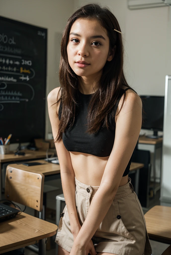 a Japanese girl, small face,large dropping eyes, BREAK ,(pretty very young part-time job girl:1.3),(:1.5), (skinny), (flat chest(flat:1.5)), (thin thighs :1.7), (()), ((pubic hair:1.3)), (high heel shoes), (in office, luxury office furniture, monitor, office chair, (crowd of  women at work:1.25):1.2), BREAK (fun feeling, happy feeling:1.2),  (happily working in the office:1.2), (lively smile:1.4), BREAK (sharp pan-focus:1.5), (absurdres:1.3),(ultra detailed photograph:1.5),(detailed face and skin:1.3),(ultra high res:1.5),(photorealistic:1.5),hyperrealistic photography,best quality,symmetric clear eyes,well-groomed face,(ray tracing:1.3),(natural smooth moist  skin texture:1.1)