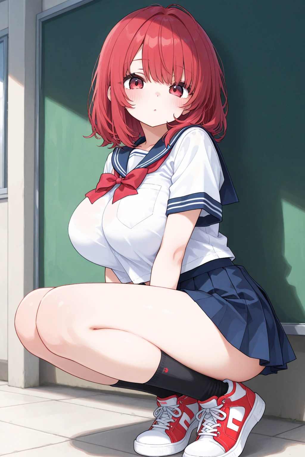 mastute piece,Best Quality,insanely detailed,8k cg,,
(shoot upper body:1.3),
(1girls:1.3),standing,looking at viewr,body in front,both arms behind back,(serafuku:1.2),( breasts:1.2),( :1.2),
break,
blush,shy,( face),(trembling:1.2),break,(light red hair:1.2),
break,
perfect breasts,perfect teats,(open mouth:0.9),(large breasts:1.2),
(class room)、