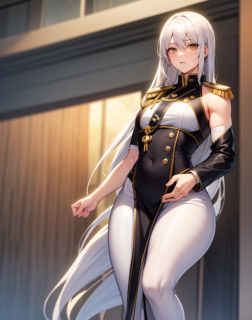 full body,,,tied up,white hair,disgust,looking down on viewer,