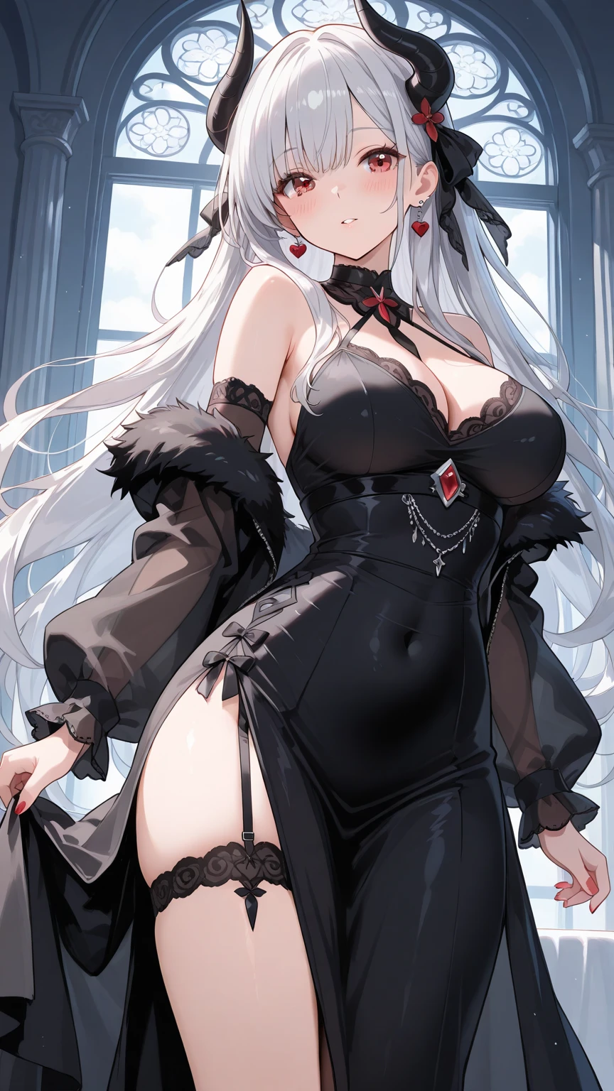 (best quality), best illustration, intricate details, ultra detailed, (2D), hair between eyes, splendid illustration, extremely detailed, (sketch), 1girl, (bishoujo:1.3), ((beautiful detailed face)), (pretty_face+round_face), ((beautiful detailed eyes)), (red eyes), transparent eyes, (()), (bishoujo:1.3), (perfect face), solo, extremely Detailed CG, (extremely beautiful), dynamic angle, (masterpiece:1.2), (eyelashes:1.2), (dark eyelashes:1.1), (eyeliner:1.2), (deep red eyes:1.2), (big eyes:1.2), narrow waist, (bright skin), illustation, very long bangs, (detailed shading), (sweaty, dripping sweat) looking at viewer, silver hair, very long hair, messi hair, braids, (:1.4, ), ((very tight , see through )), ((see through clothes, revealing negligee)), , , crop top, huge , thick thighs, inside, detailed gothic room, lying on the bed, busty, , underboobs, ((skinny busty )), ((glossy shiny underboobs)), (so and busty),