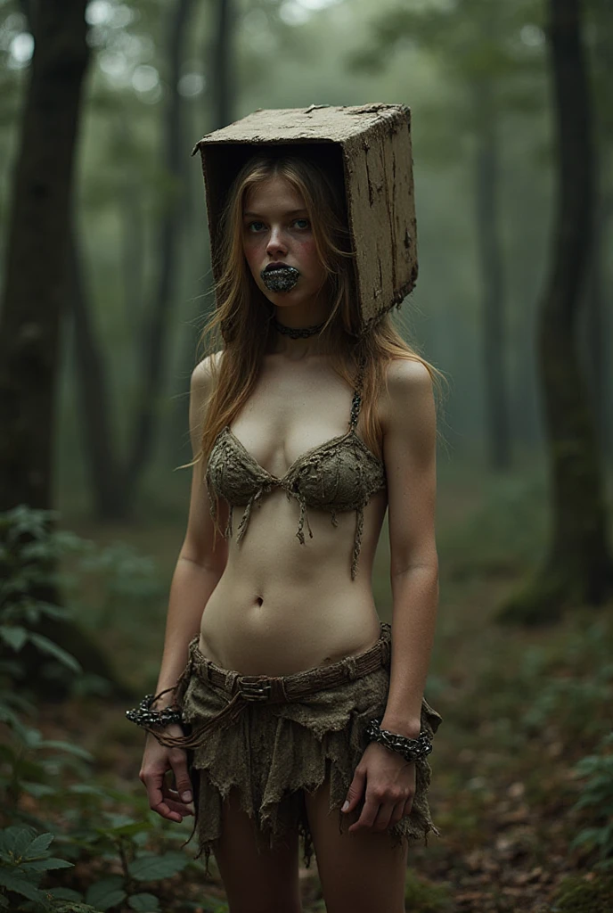 girl small young, white long hair, two braids, small breasts, cute, torn clothes, grunge, Zombie Landscape, without top, wet breasts, nipples , no panties, seductive, freckles, Whole body, Face-facing, tears, black nail polish , barefoot, tattooed, teddy bär in der Hand,nacked, nude
