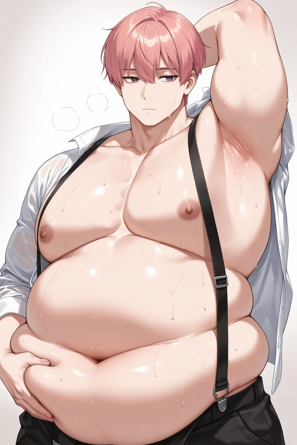 score_9_up, score_8_up, score_7_up,m0kiart1,1boy,from below,fat,plump,naked,towel around neck,wet,sweat,red eyes,belly,nipples,thick penis,testicles,seductive smile,red hair,hands on hips,obese,cute,blush,penis veins, steam,bara,hairy,pubic hair,precum