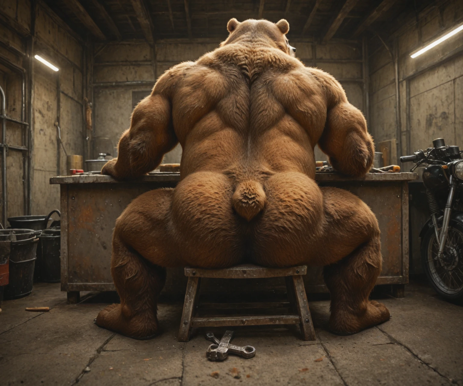 ((Best quality)), ((шедевр)), (Detailed), visage parfait, yeux parfait, detailed eyes, correct eyes, anthro (bear), male, alone, (bear), ((side view)), regarde vers la douche), ((salle de douche blanche),(blanche),(background)), ours positionné sous the water of the shower, shower allumé, water), relaxed position, wry smile, chubby, furry art, completely , ((),  au repos, big ,  large,  correct), ((testicules),  à fourrure, testicule correct), dad body, corps humide, hairy chest, bear body, bear face, bear tail, furr body, expressive position, digital art, costaud, corps poilu, canine tooth,hd, wide dynamic range, hdr, par mystikfox61, par darkgem, par Glitter Trap Boy, par bebebebebe