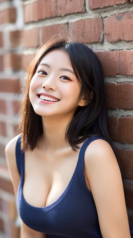 matured female , best quality, hires, detailed face , blouse , smile , breast , chest, night view , cute