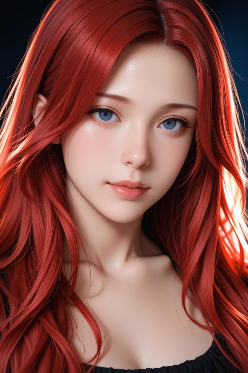 A woman with red hair and blue eyes posing for a picture - SeaArt AI
