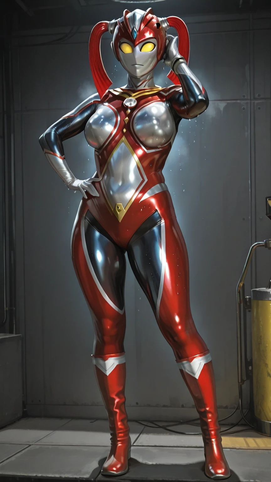 (masterpiece, highest quality:1.2), 1 girl, alone,Are standing_Split,,(masterpiece, highest quality, Realistic, High resolution, photo shoot, :1.3), run-6500-v1.1, (RAW Photos:1.2), (PhotoRealistic), Beautiful detailed girl, Very detailed目と顔, Beautiful and detailed, Large file size, High resolution, Very detailed, highest quality, [masterpiece:1.6], Raise your consciousness, Very detailed,One Girl,(masterpiece: 1.4, highest quality), (Intricate details), Very beautiful woman, 20-year-old, Slim figure, Beautiful fine details, Double eyelids with attention to detail, Big eyes, Long, straight brown hair, See-through bangs, Sharp focus, Beautiful and exquisite face and eyes, Droopy eyes, (Bodysuits are available in solid colors only:Super Metallic Red), (Ultra tight fitting ????????), (Ultra Reflective ????????), (A dystopian city with neon signs and holograms projected onto the buildings and sky), (Surrounded by neon-lit streets), (walking towards the viewer), (Look at the viewers), Small Mouth, Smiling happily and showing his teeth, brown hair, Beautiful feet, (highest quality), RAW Photos, High resolution, Perfect detail, プロのphoto shoot, Professional Lighting, Depth of written boundary, Strong lighting in ????????, Outdoor, beautiful long legs