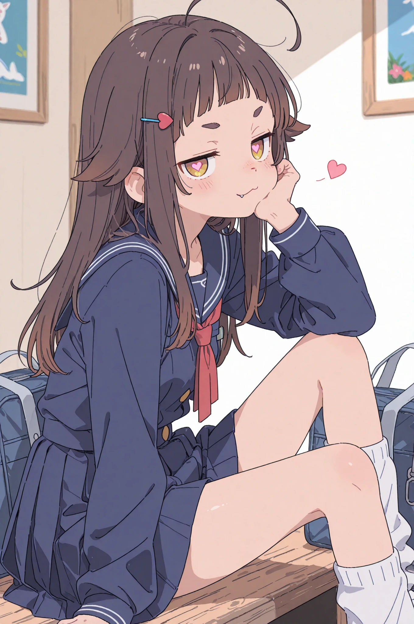 ((??????、blush:1.3)、Cramp、Look down、patience、Watery eye、Gym suit、Navy blue shorts、Big red round glasses、(Girl is peeing:1.3)、????????????)