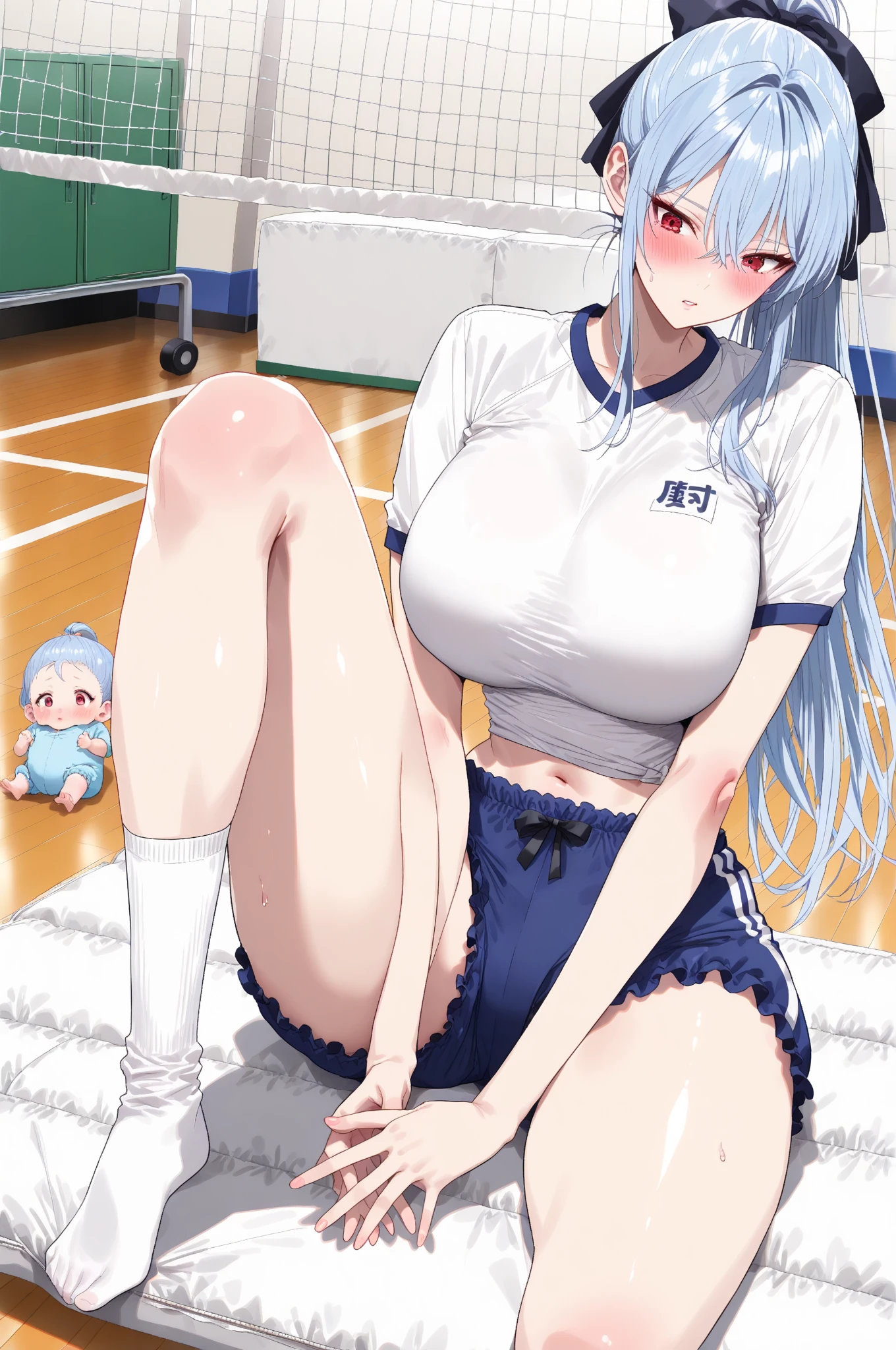 score_9, score_8_up, score_7_up, score_6_up, score_5_up, score_4_up, source_アニメ, screenshots, 
shiroko-gym, shiroko \(blue archive\),blue eyes,grey hair,hairclip,animal ears,Halation,track jacket,buruma,white socks,sneakers,
 , , , , big , plump, 1 person, , M-shaped legs, touching own , , , , , sweat, slippery, lotion