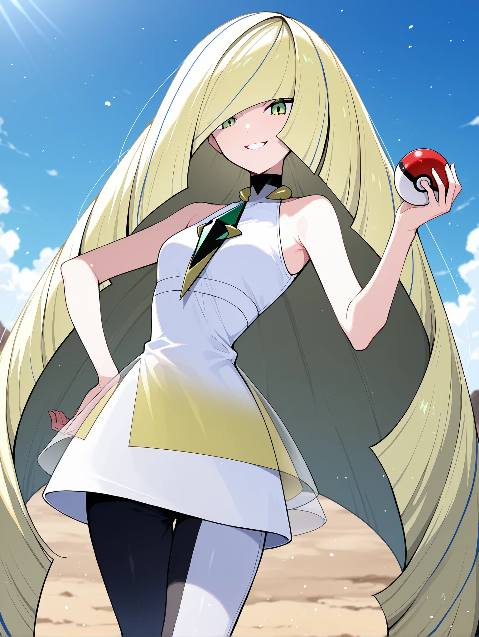 work of art, best qualityer, high resolution, long blonde hair, blue colored eyes, 1 girl, standing alone, eyelash, sleeveless, bangss, clavicle,  arms, white undershirt, White background, 正面, no scenario, gazing at viewer, trunk, visualizador de 正面, solid color background, clean background, de 正面 para a câmera, high resolution, calm and expressionless face, White background, looking away