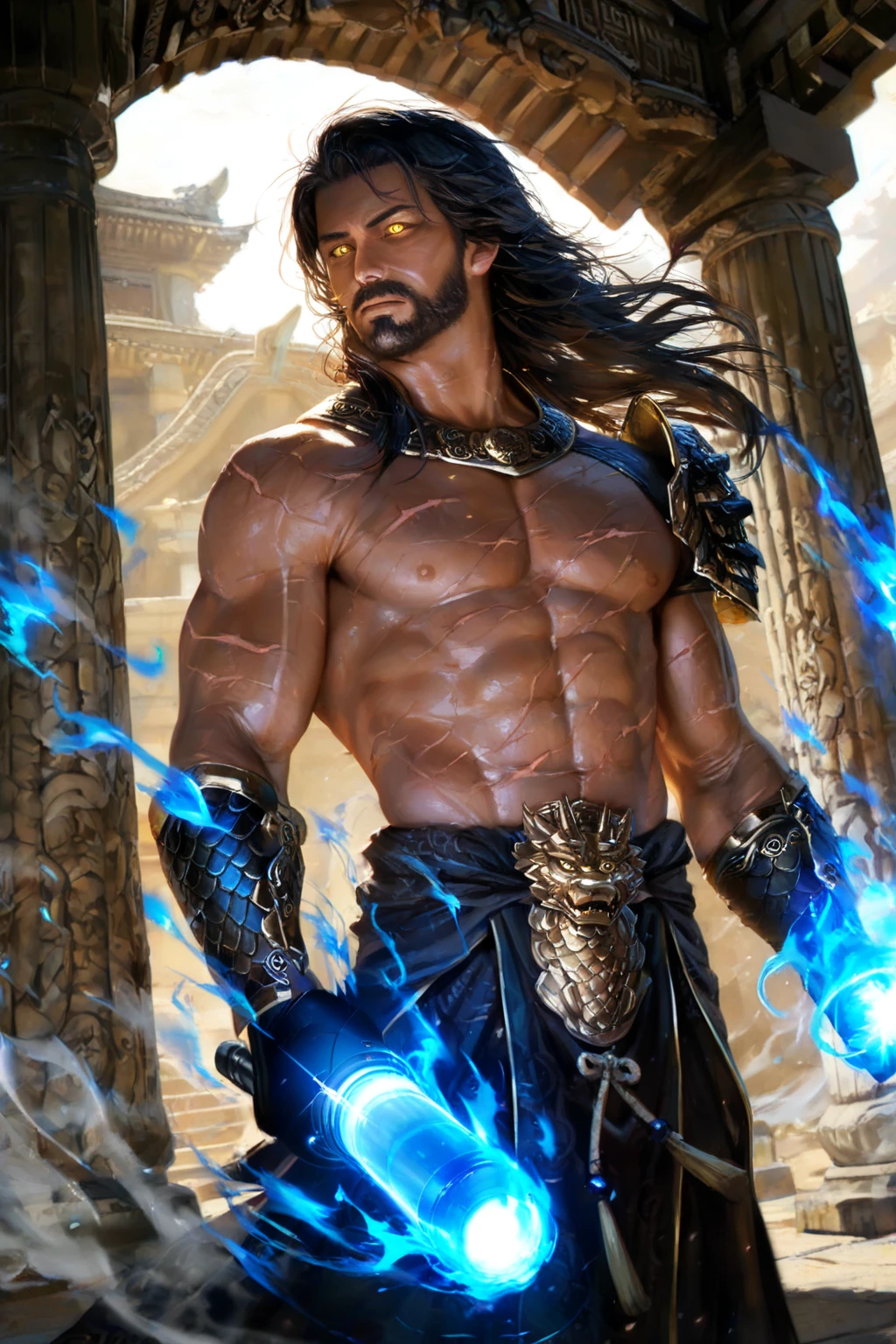 Inca King, warrior, fearless expression, holding crossbow, inside a glass tube on a alien space ship looking at a hologram 3d of alien god , 4k, realistic, masterpiece, best quality, realistic, detailed, sharp