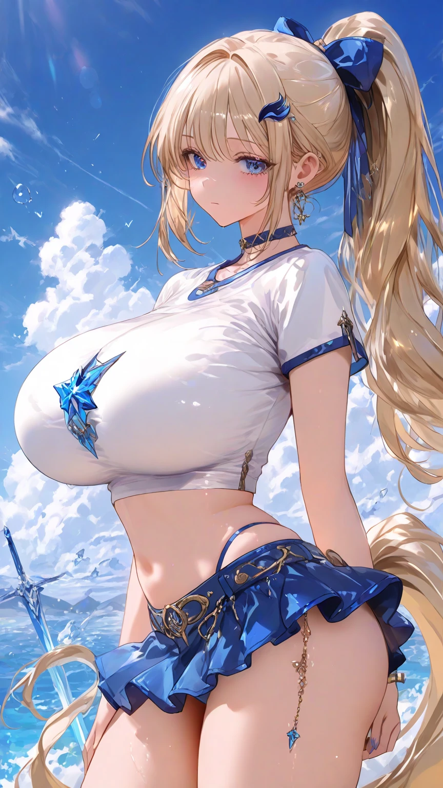 1girls, pov, 1boy, ,  between the breasts, breasts squeezed together, cleavage, , wet , frozen lands,  naughty, pubic hair,, , , , sweaty, lubricated cleavage, erected , pubic hair, comedy, slightly showed , , collarbone, Beautiful goddess of frozen lands , under boob, , , fantasy, icicle outfit, crystal outfit, 