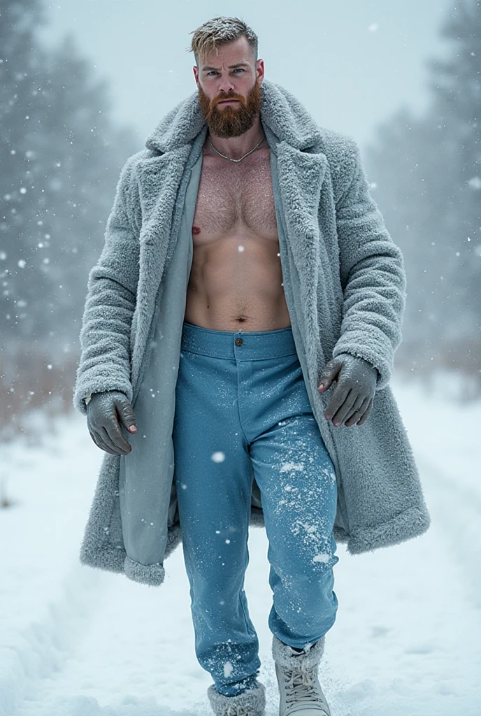 1 stocky  Russian gay is standing with his legs and thighs opened and spread in the snow with wide landscape of snowfield , 1 man only, no other people, iceblocks and icelake and snow scene, he is wearing white fur gloves, fur woolen hat to cover snow , moustache,  hair, white   bikini highlighting big bulge and big butts, Wear knee-length fur shoes.,masculine and stocky, , handsome face with detailed  features,  and wearing nothing, correct accurate male ,skinny boy body, muscle body,sport body, big muscle, Handsome face, wet oiled waxy shiny greasy muscles and skin, flawless white skin, masterpiece, professional DSLR shoot and retouching, illustration art, shadow, highlight, sharpness, depth of field, dessert and Russian snow field environment, sexy, hot gay  illustration art, sexy and hot