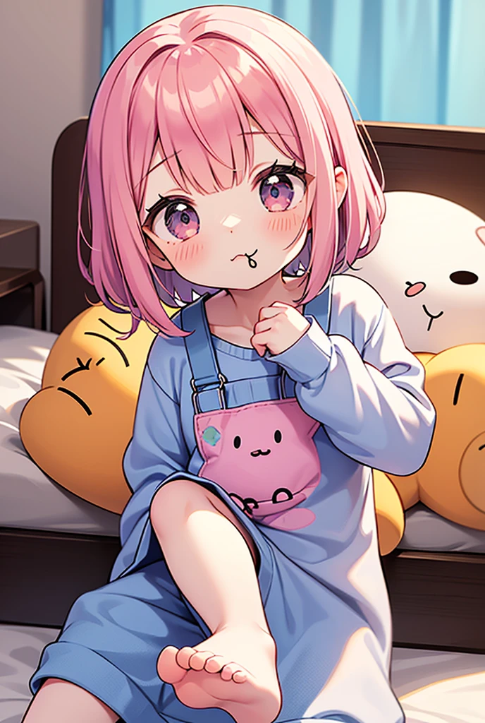 (masterpiece, Highest quality), One girl, Oversized shirt, off_shoulder, Blushing, Embarrassing, Innocent, Bedroom 