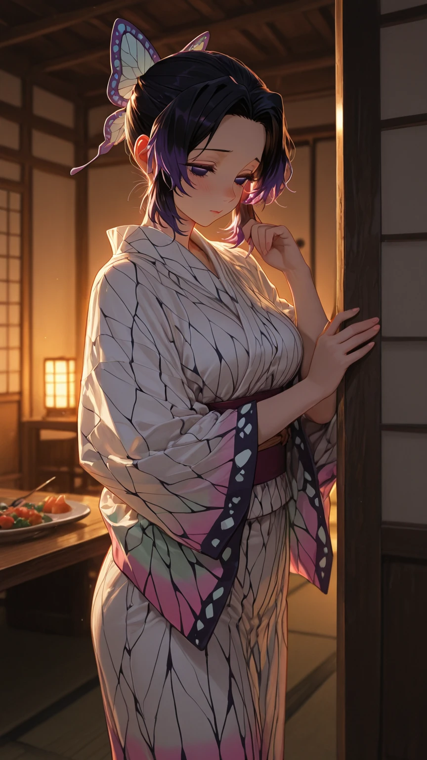 （masterpiece）、(Highest quality)、((Very detailed))、(Very delicate)、Pastel colored hair、Beautiful breasts、yukata、Nighttime hot springs、Amazing starry sky
