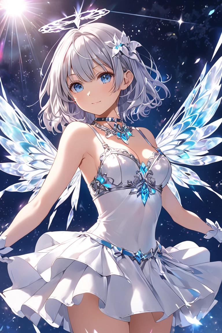 An angel is depicted with a pale and luminous complexion, their skin seemingly glowing with an otherworldly radiance. They are adorned with a pair of sparkling and graceful wings, symbolizing their divine nature. The scene is ethereal and enchanting, capturing the beauty and mystery of these celestial beings. angel, pale, luminous, complexion, glowing, otherworldly, radiance, sparkling, graceful, wings, divine, ethereal, enchanting, beauty, mystery.upper body,