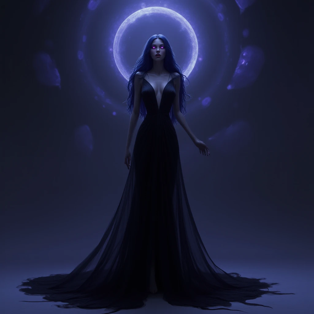 (masterpiece, top quality, best quality, official art, beautiful and aesthetic:1.2), (1girl), extreme detailed,(fractal art:1.3),colorful,highest detailed, (Flat color:1.1),(Colorful:1.3),(Masterpiece:1.2), Best quality, Masterpiece, Original, Full body photo, Very detailed wallpaper, Solo woman, starry night sky，Best quality, Masterpiece, (Realistic:0.6), Realistic lighting, Detailed， Complicated details， 4K， Line art， Fibonacci, 1 solo woman, black hair, goth queen, evil villainess, badass woman, beautiful gown, high-low dress, showing legs, dramatic dress, lots of embroidery, galaxy dress, night sky dress, celestial dress, evil goddess queen woman