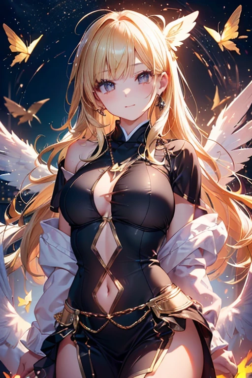 Qian Renxue, Young woman, golden hair, , 6 wings, stand, Perfect Body